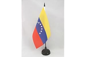 AZ FLAG - Drapeau De Table Vénézuela Sans Ecusson 21x14 cm - Petit Drapeau Vénézuelien De Bureau 100% Polyester Avec Hampe De 25cm Et Socle En Plastique Noir
