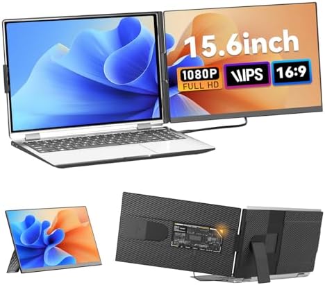 siaviala Monitor Portatile Aggiornato Da 15,6”, Estensore Del Doppio Monitor Del Laptop Portatile Fhd 1080p Ips, Estensore Dello Schermo Da Viaggio Staccabile Adatto A Computer Portatili Da 13-17,3”