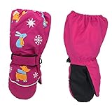 shorecofei Children Winter Glove, Toddler Kids Winter Waterproof Windproof Long Cuff Gloves Cute Rabbit Deer Printed Thicken Warm Snow Ski Non-Slip Mittens 2-6 T