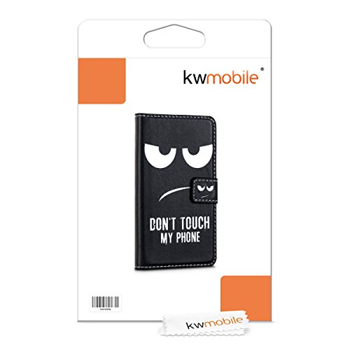 kwmobile Custodia portafoglio per Samsung Galaxy S2 S2 PLUS - Cover a libro in simil pelle Design Don't touch my phone Flip Case con porta carte funzione appoggio bianco nero