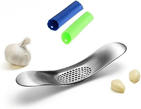 Willdo Garlic Peeler, 304 Stainless Steel Garlic Press Rocker Garlic Crusher Squeezer With BONUS Food Grade Silicone Peeler (3pcs)