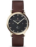 Lilienthal Berlin Unisex Armbanduhr 'L1' in Gold-Schwarz mit braunem Lederarmband - L01-106