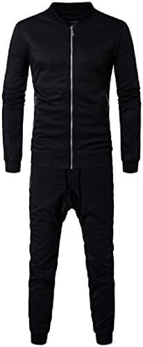 AGAING Men's Dress Suit Mao Collar Windbreakers Coat and Pants Black L