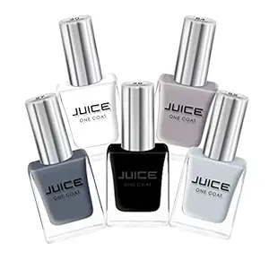 JUICE | ONE COAT | NAIL PAINT COMBO | GRAVEL GRAY - 27, JET BLACK - 29, FROST WHITE - 30, NATURAL GRAY - 52, DARK OAT - 54 | LONG LASTING | 11ML EACH | PACK OF 5