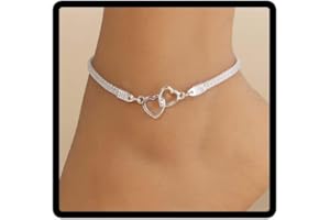 Wedity cristal coeur cheville chanceux 8 caractères chaîne plate argent bracelet cheville accessoires de pied d'été Femmes bijoux