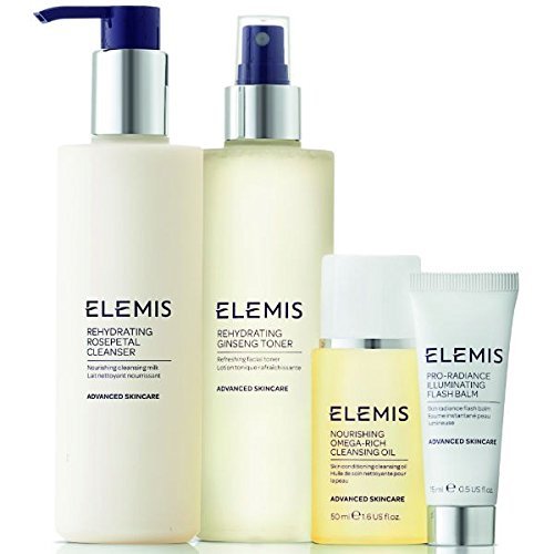 Elemis Rehydrating Cleansing Collection (Rehydrating Rosepetal Cleanser, Rehydrating Ginseng Toner, Illuminating Flash Balm and NEW Nourishing Omega-Rich Cleansing Oil