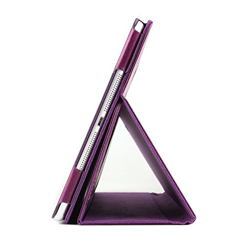 Ipad 9.7 2017 Hülle, Boriyuan Echt Leder Case Schutztasche aus echtem Leder mit Standfunktion, Auto Sleep Wake up und Fach für Kreditkarten, mit Displayschutzfolie + Stylus für das Apple Neu Ipad 9.7 Zoll – (Lila) - 9
