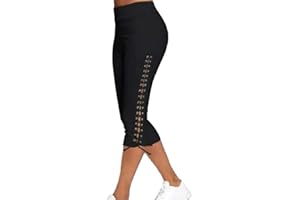 ORANDESIGNE Pantalon Capri Femme été Pantalon Stretch en Dentelle Maigre Taille Haute 3/4 Longueur Leggings Capri Leggings Courts Collants Souples Pantalons Décontractés évidés