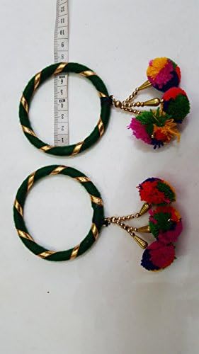 HANDMADE - POM POM BANGLE BRACELET SET - Green