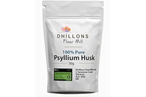 Psyllium Husk Powder from Dhillons Flour Mill | Used in Gluten Free Baking and as a thickener | Fibre Rich Colon Cleanser | Great to use in Shakes and Smoothies (50g)