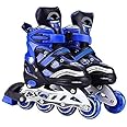 Swaranim New Inline Skates, Adjustable Inline Roller Skates for Boys Kids & Girls, 7 to 14 Years Unisex Outdoor Skating Shoes Roller Blades with Led Flash Lights Featuring Wheels for Skating (Blue)