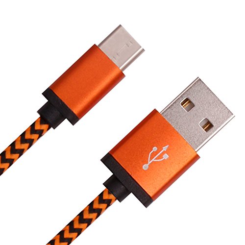 iProtect Highspeed Type-C USB Ladekabel u Datenkabel im Flechtdesign aus Nylon für Geräte mit einem 3.1 USB-C Anschluss in Orange
