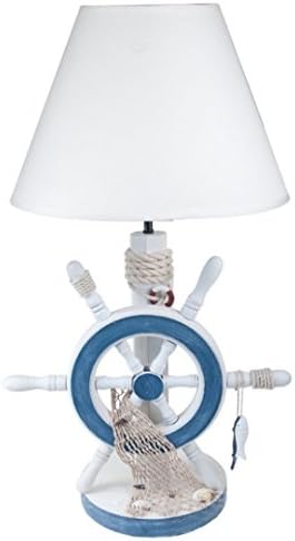 Ships Wheel Table Lamb Ideal Bedside Table Lamp 54.5cm High in White with Blue Trim