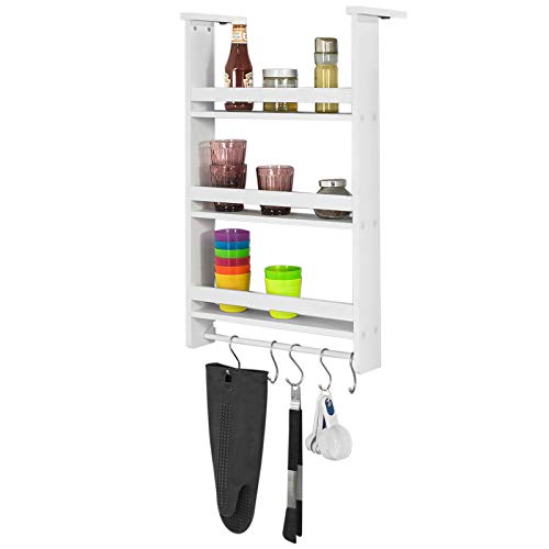 SoBuy® FRG150-W Étagère à suspendre pour réfrigérateur avec ventouses Étagère à épices en bois 3 étagères - Blanc
