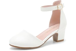 LAURMOSA Mädchen Geschlossene Spitze Stöckelschuhe Kinder Pumps mit Riemchen Festliche Schuhe für Hochzeit Party Geburtstag