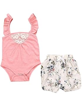 Bekleidung Longra Kleinkind Baby Mädchen Ausstattungs SommerKleidung Spitze Strampler Spielanzug Overall + Blumen...