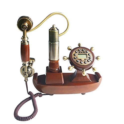 Preisvergleich Produktbild Festnetztelefone Europäische Pastorale Stil Wählscheibe Retro Massivholz Old Rudder Design Klassische Metallglocke mit Freisprechfunktion, Wahlwiederholung, Anruferidentifizierung, für Heim und Dekor