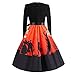 Produktbild R-Cors Damen Happy Halloween Frauen Langarm O Hals Druck Vintage Kleid Party Clubbing Karneval eleganten Kleid Rock