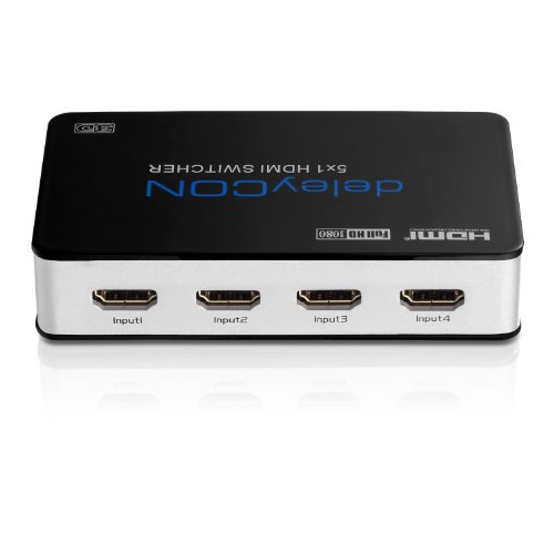 deleyCON ULTRA Serie HDMI Switch Verteiler 5 Port Automatisch - 3D Ready / FULL HD 1080p - Metallgehäuse - [5x IN / 1x OUT]