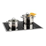 LUJO PARA LA COCINA: Elegante placa vitrocerámica con marco de acero inoxidable encastrable. Tamaño familiar con 4 fuegos y potencia total de 6600 W. 2 fogones con tamaño de olla ajustable ideal para sartenes, ollas y cazuelas grandes.