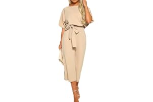 Onsoyours Monos de Vestir Mujer Elegante Manga Corta Talla Grande Mono De Pierna Recta con Traje con Cinturón Mono Largo Vendaje Traje Playsuit Elegante de Fiesta de Noche