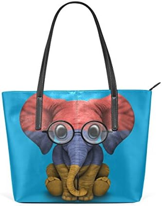 LIANCHENYI Armenian Flag Baby Elephant With Glasses Womens Purse PU Leather Shoulder Tote Bag