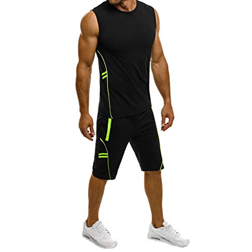 ZahuihuiM Hommes Casual Slim sans Manches Débardeur T-Shirt Shorts Pantalon Costume Ensembles Été à séchage Rapide Haut Blouse