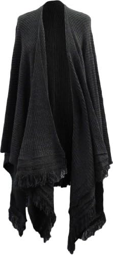 Long Ribbed Cape Poncho Red, Black, Beige, Lt Grey, Charcoal, Purple (Charcoal)