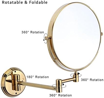 Lnxd 8" Double Sided Wall Mount Make Up Foldable Mirror 5x Magnifying Bathroom Mirrors Toilet Shaving Circle Brass Extendable Mirror,Gold