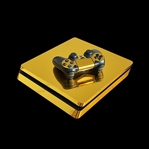Preisvergleich Produktbild Playstation 4 Slim + 2 Controller Aufkleber Schutzfolien Set - Chrome Gold / PS4 S