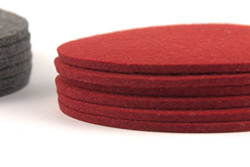 Glasuntersetzer 6er Set formschön und robust für Gläser, 100% Merinowollfilz rund 10cm stilvolle Filz Getränkeuntersetzer in rot weitere Farbe wählbar (rot) - 3