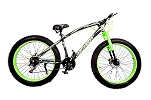 CHALLENGER Sport Unisex Fat Bike Front Suspension Dual Disc 26T Cycle (21 Gear, Green/Black) Frame: 21 Inches