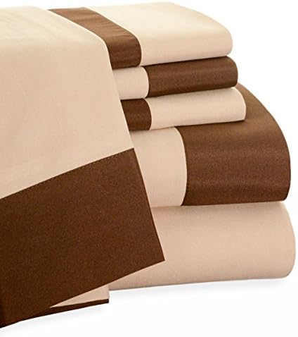 Pegasus Home Fashions 6-Piece Two Toned Presidential Suite Sheet Set, Queen, Chocolate/Tan