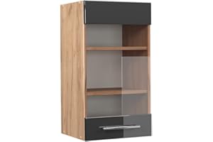 Vicco Küchenschrank Glas Fame-Line, Anthrazit Hochglanz/Goldkraft Eiche, 40 cm