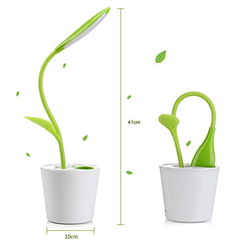 KOBWA Flexible Hals USB Touch Led Lampe mit Lampe Dreistufige Dimmer und Dekor Pflanze Bleistifthalter (Grüne) - 8