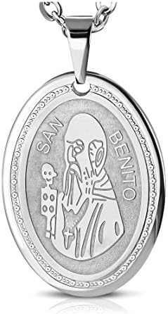 Stainless Steel San Benito St. Benedict Oval Religious Christian Pendant