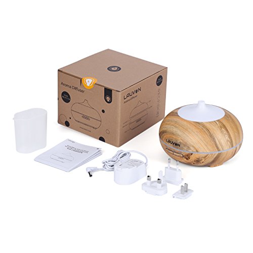 Lauvon Aroma Diffuser 300ML Ultraschall Luftbefeuchter Ätherisches Öl Diffusor mit LED-Farblichtwechsel 14 Watt für Salon Spa, Yoga, Büro, Schlafzimmer usw. (Holzmaserung) - 3