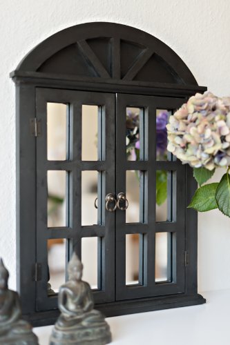 Landhaus Wandspiegel Spiegel Fensterläden Shabby French Chic schwarz Gothic antik