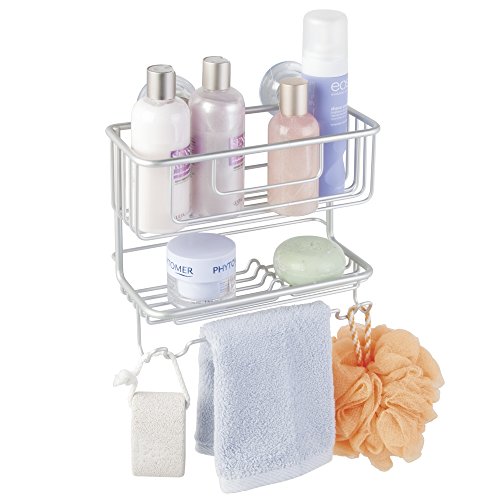 mDesign Duschkorb mit Saugnäpfen, silber, extra Seifenablage und Rasierer-Halter – Duschablage ohne Bohren für Shampoo, Duschgel, Conditioner, Seife etc. - 2