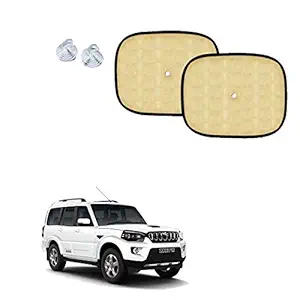 Car Adorable Beige Sun Shades for Side and Rear Window for Mahindra Scorpio (Set of 2)