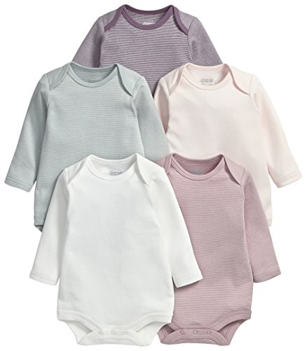 Mamas & Papas Baby-Girls Mamas And Papas 5 Pack Long Sleeve Bodysuit Striped Pink Long Sleeve Set of 5 Bodysuit, Pink, 0-3 Months