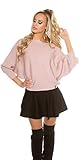 U-Boot Ausschnitt Koucla Damen kurzer Feinstrick Pullover Sweater mit 3/4 langen Fledermaus Ärmeln  Ripp Pulli Cape Poncho  rosa 34 36 38