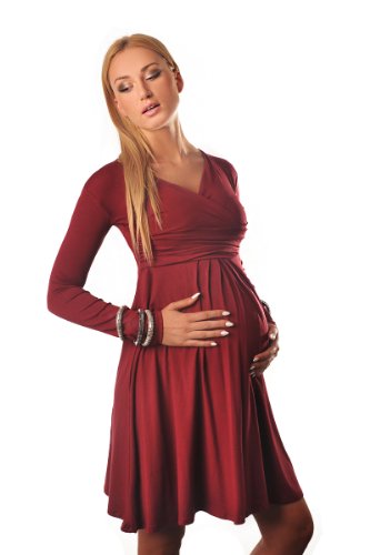 Long Sleeve Maternity Vneck Dress Pregnancy Top Tunic 4419 Variety of Colours (14, Burgundy)