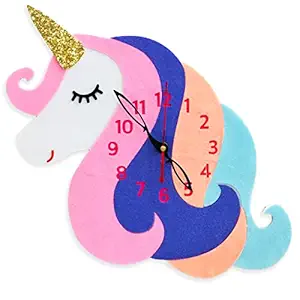 Crazy Craft Unicorn Handmade Big Size Felt Fabric Wall Clock for Girls Kid Room Decor | Analogue Clock | 1 Year Warranty