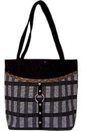 Womaniya Jute And Canvas Women's Handbag - Black (Woman-1044)