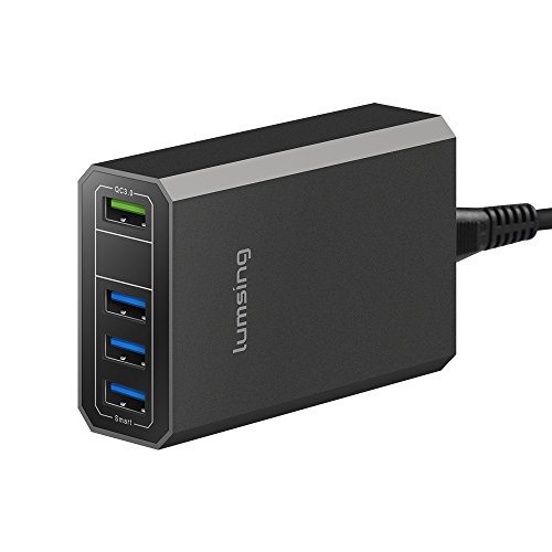 Lumsing Quick Charge 3.0 36W 4 Port USB Ladegerät Desktop Ladeadapter für Galaxy S7 / S6 / Edge / Plus, Note 5 / 4 und Smart Ports für iPhone 7 / 6s / Plus, iPad Pro / Air 2 / mini, LG, Nexus, HTC & mehr (Schwarz)