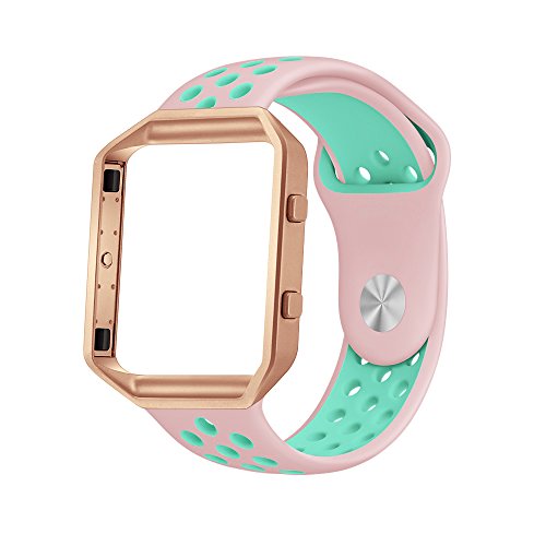Fitbit Blaze Band, LoveBlue für Fitbit Blaze Silikon Armband WristBand Ersatzband WatchBand für Fitbit Blaze (Rosa Azurblauen Rosegold Rahmen) Große