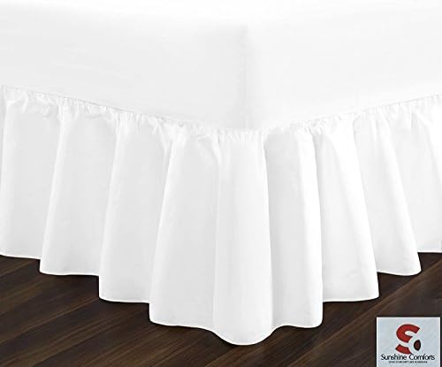EXTRA DEEP FITTED VALANCE SHEETS 16"/40CM NON IRON FRILLED PERCALE SINGLE, DOUBLE, KING, SUPER KING SIZE BY NI LUXURY BEDDING (Double, White)
