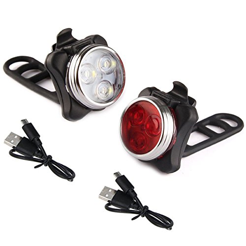 Fitsund Wiederaufladbare LED Fahrradlicht Wasserdichte 4 Licht-Modi Fahrradlampe Set ( 2 Lampen & 2 USB-Kabel )