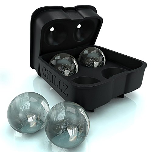 Rund Eiswürfelform, Kugeldesign, Silikon, 4 x 4,5 cm Eisball, für Whiskey, Highball, Cocktail oder Likör, Silikon, Chillz Classic